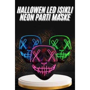 Hallowen Parti Maskesi Neon Led Işıklı Maske 3 Modlu Cadılar Bayramı Maskesi