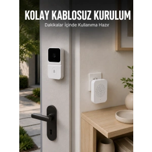 Hd Kameralı Beyaz Görüntülü Kapı Zili Çift Yönlü Sesli Wi-fi Akıllı Kapı Zili