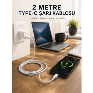 Hızlı Şarj Destekli 2 Metre Type-c Kablo