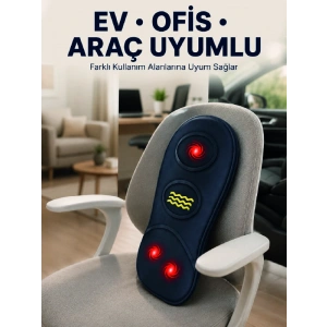 Isıtmalı Bel Masaj Minderi Ev Ofis Araç Uyumlu Titreşimli Destek