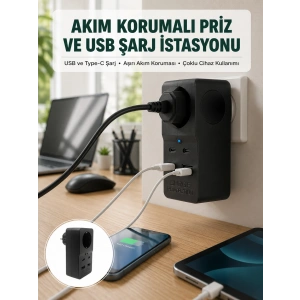 Isıya Dayanıklı Pc Gövdeli Akım Korumalı Priz 4 Usb Yeni Nesil