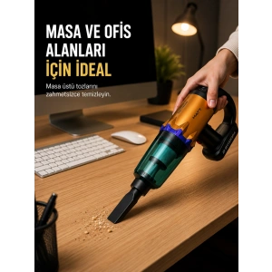 Kablosuz Araç Süpürgesi Yıkanabilir Filtreli Taşınabilir El Tipi Süpürge