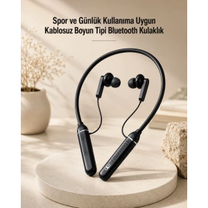Kablosuz Boyun Tipi Bluetooth Kulaklık Mikrofonlu Spor Ve Günlük Kullanıma Uygun