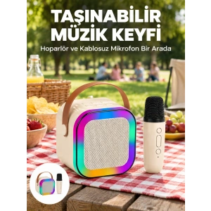 Kablosuz Karaoke Mikrofon Hoparlör Seti Güçlü Ses Çıkışı Yeni Nesil