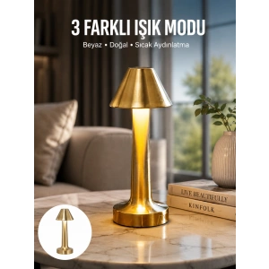 Kablosuz Led Masa Lambası 1800mah 3 Renk Aydınlatma Dokunmatik Yeni Nesil