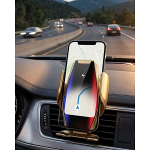Kablosuz Şarjlı Araç Telefon Tutucu Sensörlü Otomatik Kilit 360 Derece Döner
