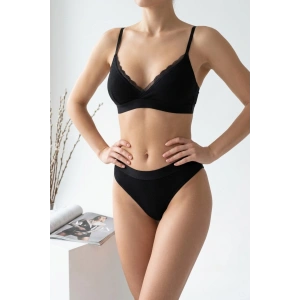 Kadın Siyah Fitilli Dantelli Bralet Takımı