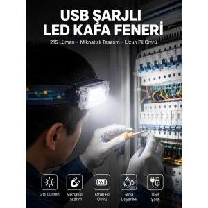 Kafa Lambası Led Fener Pratik Taşınabilir Ayarlanabilir Usb Şarjlı
