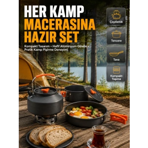 Kamp Mutfak Seti Alüminyum Çaydanlık Tencere Tava Hafif Ve Taşınabilir Tasarım