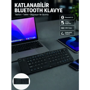 Katlanabilir Bluetooth Klavye 3 Cihaz Bağlantılı Kablosuz Taşınabilir Klavye