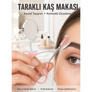 Kavisli Kaş Kirpik Düzeltici Bıyık Alma Taraklı Kaş Makası Yüz Bakım Seti Makas