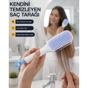 Kendini Temizleyen Ergonomik Saç Tarağı – Abs Gövde, Silikon Diş