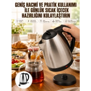Kettle Su Isıtıcı C F Priz Uyumlu 220 - 240 V Paslanmaz Çelik Kablolu