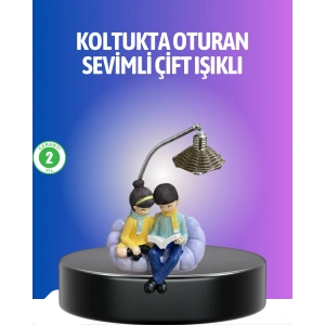 Kitap Okuyan Çift Figürlü Gece Lambası Romantik Dekoratif Masa Lambası