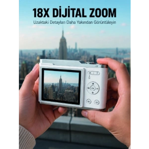 Kompakt Dijital Fotoğraf Makinesi Beyaz 18x Dijital Zoom Destekli