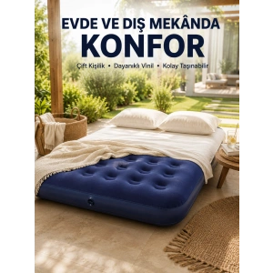 Konforlu Çift Kişilik Şişme Yatak Flokeli Yüzey Dayanıklı Gövde