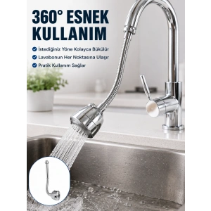 Krom Musluk Uzatma Aparatı  360° Dönebilen Su Tasarruflu Lavabo Fıskiyesi