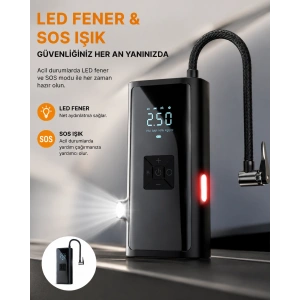 Led Fenerli Ve Sos Işıklı Çok Fonksiyonlu Hava Kompresörü Yeni Nesil