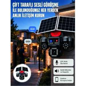 Led Projektörlü Sirenli Güneş Enerjili Akıllı Güvenlik Kamerası