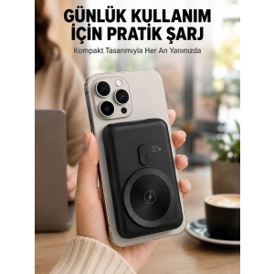 Magsafe Uyumlu Kablosuz Powerbank Taşınabilir Hızlı Şarj Yeni Nesil