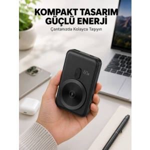 Manyetik Kablosuz Powerbank 22.5w Hızlı Şarj Lcd Göstergeli Yeni Nesil