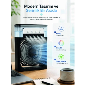 Masaüstü Püskürtmeli Serinletici Fan 5 Sisleme, 3 Fan Hızı, 7 Renk Ambiyans Işığı