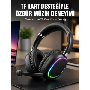 Mikrofonlu Bluetooth Kulak Üstü Kulaklık Rgb Aydınlatmalı Type-c Şarjlı