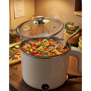 Mini Elektrikli Yemek Pişirici 1 Litre Buharlı Pişirme Tepsili Mutfak Tenceresi