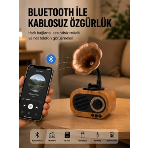 Mini Nostaljik Bluetooth Hoparlör Fm Radyo 8 Saat Batarya Yeni Nesil