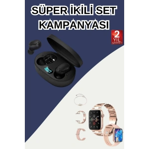 Nabız Ölçer Hediye Bileklikli Akıllı Saat Ve Dijital Göstergeli Bluetooth Kulaklık Çoklu Şarj Girişi