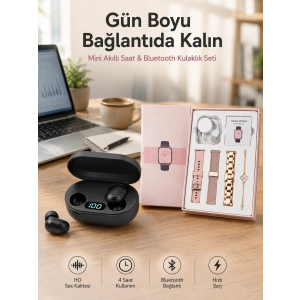 Nabız Ölçer Hediye Bileklikli Akıllı Saat Ve Dijital Göstergeli Bluetooth Kulaklık Çoklu Şarj Girişi