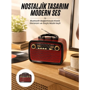 Nostalji Radyo Bluetooth Hoparlör Usb-sd Kart Giriş Led Fener Işıklı Bataryalı Pilli Yeni Nesil