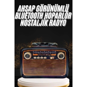 Nostaljik Görünümlü Ahşap Radyo Tf Sd Usb Girişli Led Fener Işıklı