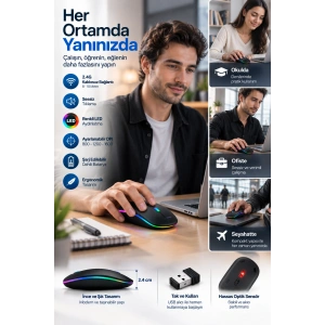 Ofis Ev Okul Kullanımına Uygun Şarjlı Kablosuz Mouse