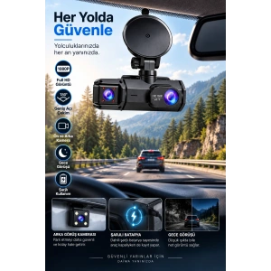 Ön Arka Kayıt 1080p Full Hd 180° Geniş Açı Şarjlı Kullanım