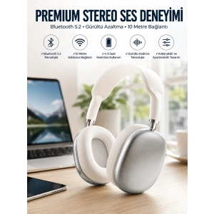 P9 Plus Kablosuz Kulak Üstü Bluetooth Kulaklık Beyaz Yüksek Ses Kaliteli