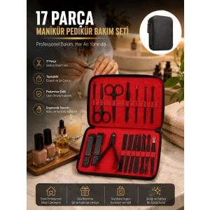 Paslanmaz Çelik 17 Parça Manikür Pedikür Seti Ve Taşınabilir Şık Çanta