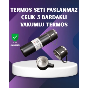 Paslanmaz Termos Ve İkili Bardak Seti | 6-12 Saat Sıcak/soğuk Tutma