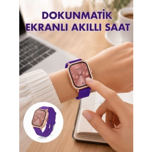 Pembe Mor Ve Metal Kordonlu Akıllı Saat Hediye Seti