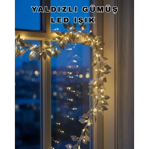 Pilli Gümüş Yaprak Led Işık Ev İçi Ve Yılbaşı Dekor Aydınlatması