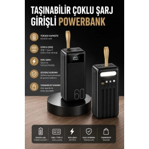 Powerbank 60.000 Mah 4 Portlu Uzun Şarj Süreli Dijital Göstergeli