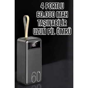 Powerbank 60.000 Mah Hızlı Şarj 4 Çıkışlı Uzun Şarj Süreli Dijital Göstergeli