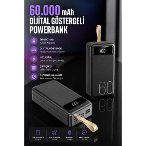 Powerbank 60.000 Mah Hızlı Şarj 4 Çıkışlı Uzun Şarj Süreli Dijital Göstergeli