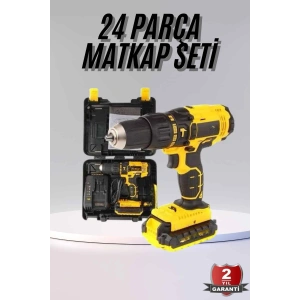 Profesyonel Çift Bataryalı Akülü Vidalama Şarjlı Matkap 24 Parça