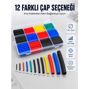Profesyonel Isıyla Daralan Makaron Kutusu 560 Parça Renkli Kablo Koruma Ve İzolasyon Seti