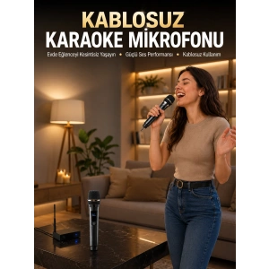 Profesyonel Kablosuz Mikrofon Seti Çift Mikrofonlu