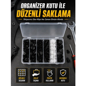 Profesyonel Oto Klips Tamir Seti 6 Farklı Model Plastik Sabitleme Pimi Organizer Kutulu