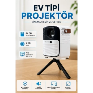 Projector Ev Tipi 64 Gb 2 Gb Rem Hafıza Hd Görüntü Kumandalı