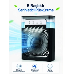Püskürtmeli Masaüstü Fan 5 Başlıklı Serinletici, 600 Ml Su Haznesi, 3 Kademe Fan, Type-c Bağlantı