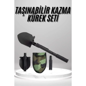 Pusulalı Katlanabilen Portatif Çantalı Mini Kazma Kürek Seti
